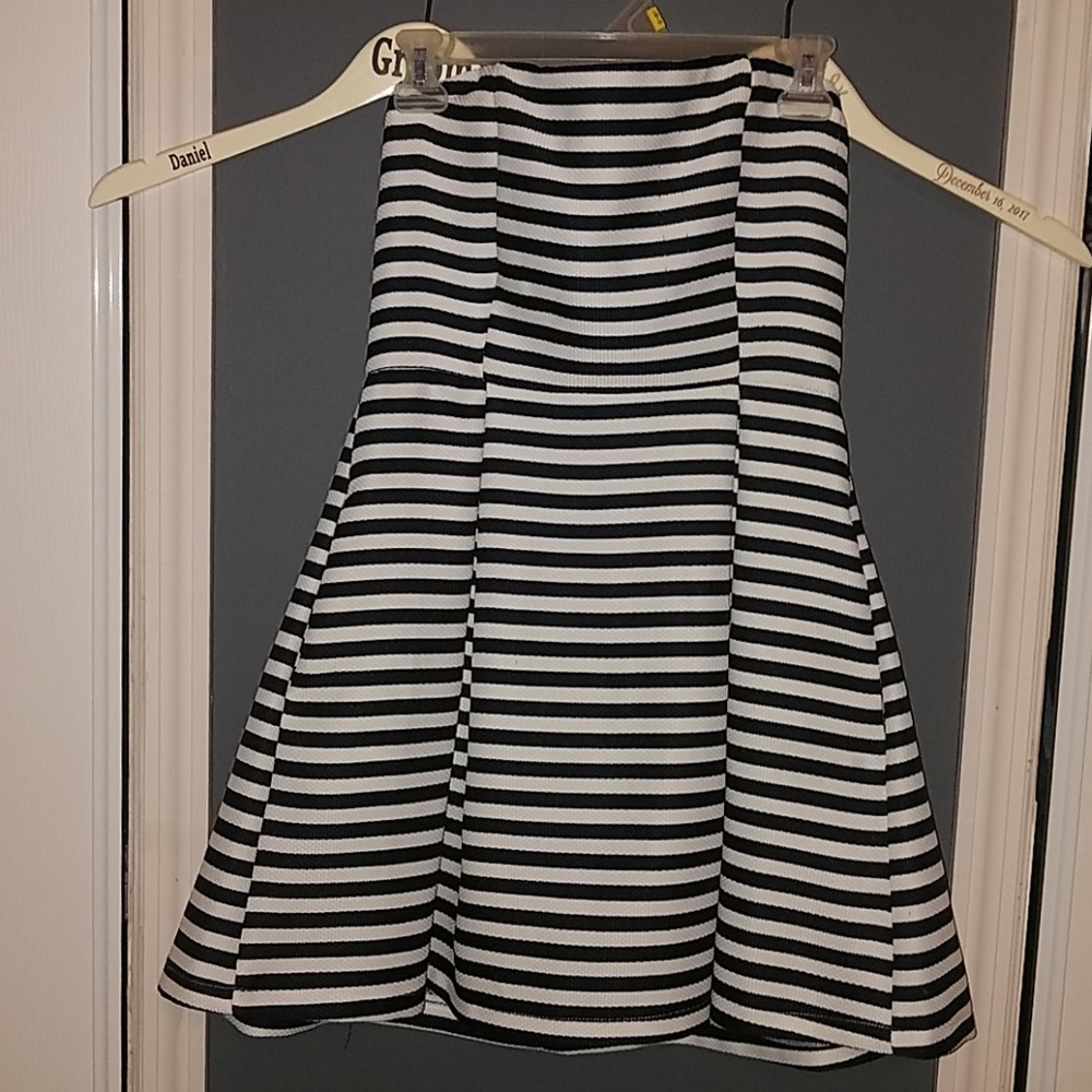 Strapless Navy and White Mini Skater Dress